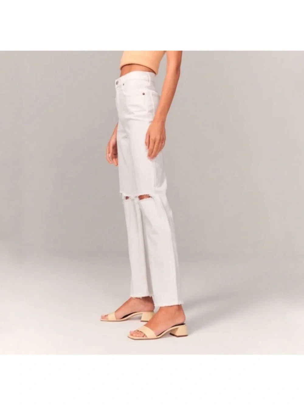 Ultra High Rise Ankle Straight Jeans - Ripped White - Picture 3 of 5